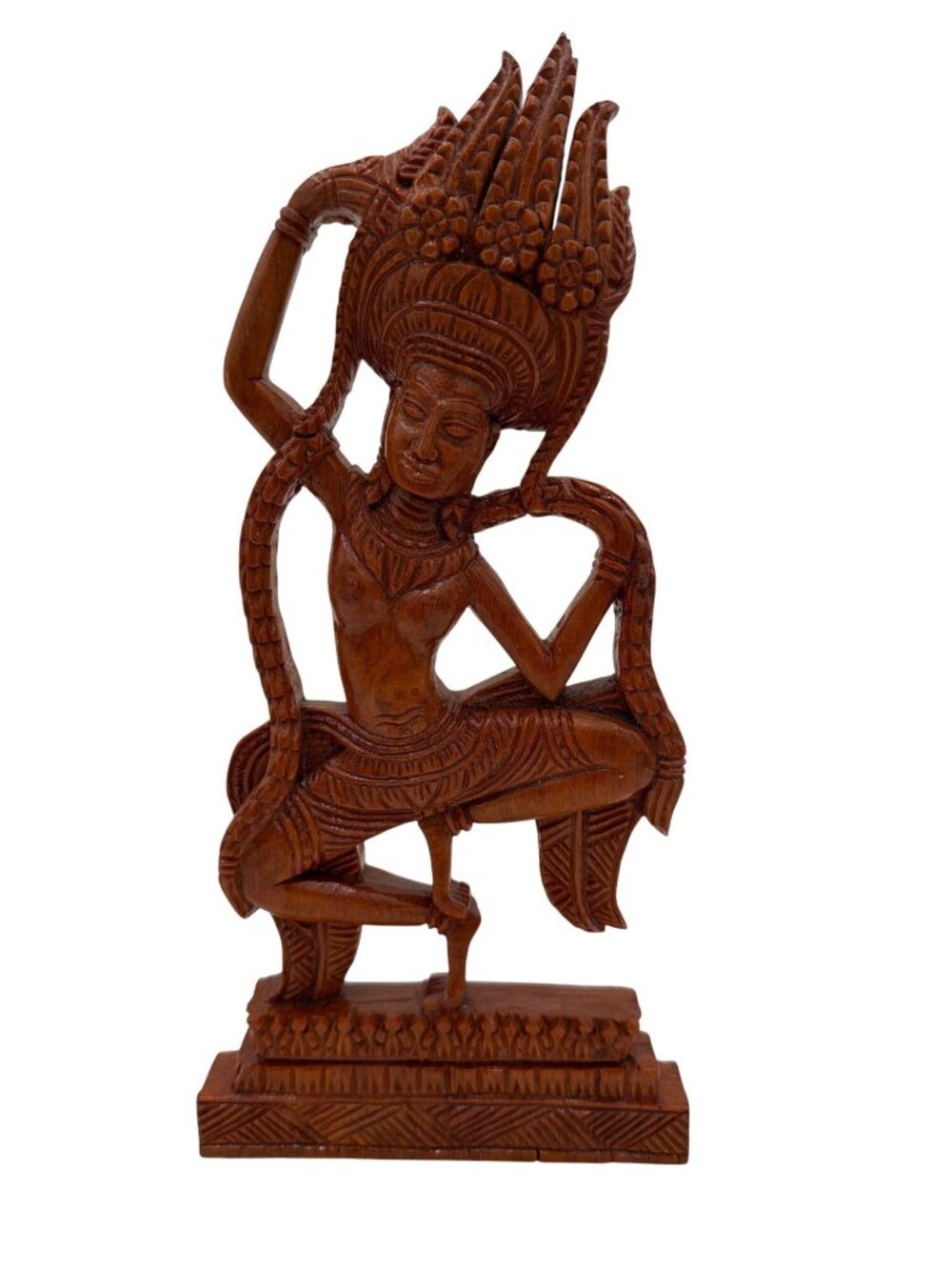 Apsara Dancer Wood Statue | Cambodian Dancer | Hand Carved Red Wood Figure